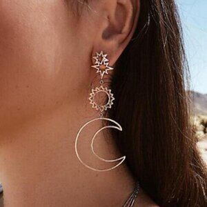 Star Moon Drop long east Earrings jewelry